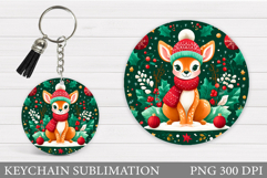 Cute Deer Keychain Design. Christmas Keychain Sublimation Product Image 1