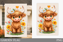 Highland Cow Garden Flag. Summer Cow Garden Flag Design Product Image 1
