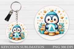 Cute Penguin Keychain Design. Christmas Keychain Sublimation Product Image 1