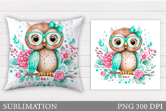 Cute Owl Pillow Design. Cute Owl Sublimation Product Image 1
