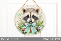 Christmas Raccoon Door Sign. Christmas Door Sign Sublimation Product Image 1