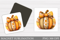 Patchwork Pumpkin Magnet Design. Fall Magnet Sublimation Product Image 1