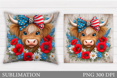 Patriotic Cow Pillow Design. Patriotic Pillow Sublimation Product Image 1