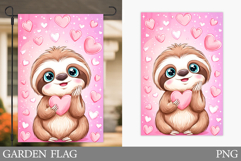 Valentines Sloth Garden Flag. Valentines Garden Flag Design Product Image 1