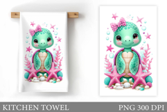 Turtle Kitchen Towel Design. Sea Turtle Sublimation Product Image 1
