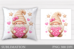 Valentines Gnome Pillow Design. Valentine Pillow Sublimation Product Image 1