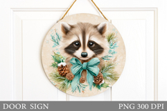 Christmas Raccoon Door Sign. Christmas Door Sign Sublimation Product Image 1