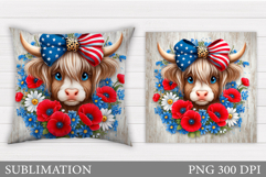 Patriotic Cow Pillow Design. Patriotic Pillow Sublimation Product Image 1