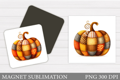 Patchwork Pumpkin Magnet Design. Fall Magnet Sublimation Product Image 1