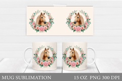 Horse Mug Wrap Sublimation. Horse Flowers Mug Design Product Image 1