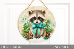 Christmas Raccoon Door Sign. Christmas Door Sign Sublimation Product Image 1
