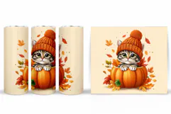 Fall Cat Tumbler Design. Fall Tumbler Sublimation Product Image 2