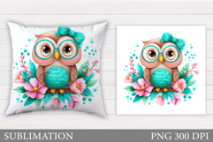 Cute Owl Pillow Design. Cute Owl Sublimation Product Image 1