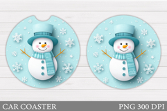 Cute Snowman Car Coaster. Christmas Car Coaster Sublimation Product Image 1