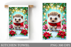 Christmas Hedgehog Kitchen Towel. Christmas Kitchen Towel Product Image 1