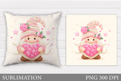 Valentines Gnome Pillow. Valentines Pillow Sublimation Product Image 1