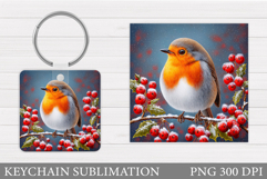 Winter Bird Keychain Sublimation. Cute Bird Keychain Design Product Image 1