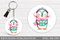 Cute Penguin Keychain Design. Christmas Keychain Sublimation Product Image 1