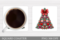 Floral Christmas Tree Coaster. Christmas Coaster Sublimation Product Image 1