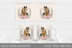 Horse Mug Wrap Sublimation. Horse Flowers Mug Wrap Design Product Image 1