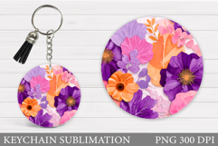 Floral Keychain Design. Flowers Keychain Sublimation Product Image 1