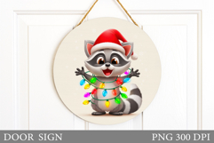 Christmas Raccoon Door Sign. Christmas Door Sign Sublimation Product Image 1