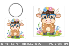 Highland Cow Keychain Design. Keychain Sublimation Product Image 1