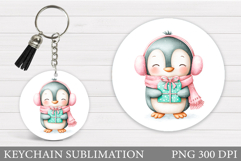 Cute Penguin Keychain Design. Christmas Keychain Sublimation Product Image 1