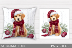 Christmas Dog Pillow Design. Christmas Pillow Sublimation Product Image 1