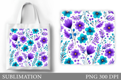 Flowers Tote Bag Design. Floral Tote Bag Sublimation Product Image 1