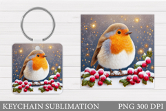 Winter Bird Keychain Sublimation. Winter Keychain Design Product Image 1
