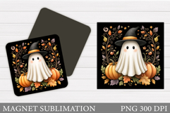 Cute Ghost Magnet Design. Halloween Magnet Sublimation Product Image 1