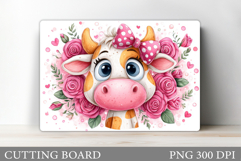 Cute Cow Cutting Board Design. Cow Flowers Cutting Board Product Image 1