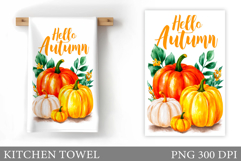 Fall Pumpkin Kitchen Towel. Fall Kitchen Towel Sublimation Product Image 1
