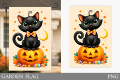 Black Cat Garden Flag. Cute Halloween Garden Flag Design Product Image 1