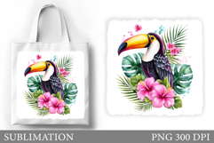 Toucan Tote Bag Sublimation. Toucan Flowers Sublimation Product Image 1