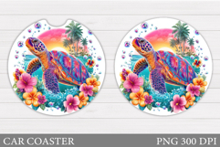 Sea Turtle Car Coaster. Sea Turtle Sublimation Product Image 1
