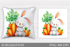 Cute Bunny Pillow Design. Cute Bunny Carrot Sublimation Product Image 1