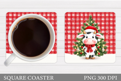 Christmas Cow Coaster. Christmas Cow Coaster Sublimation Product Image 1