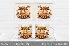 Cute Cow Mug Sublimation. Cow Flowers Mug Wrap Design Product Image 1