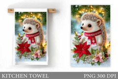 Cute Hedgehog Kitchen Towel. Christmas Kitchen Towel Design Product Image 1