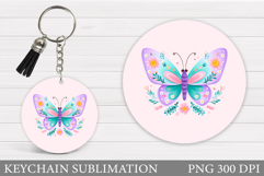 Butterfly Keychain Sublimation. Butterfly Flowers Keychain Product Image 1