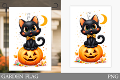 Black Cat Garden Flag. Cute Halloween Garden Flag Design Product Image 1