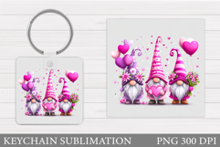 Valentines Gnome Keychain. Valentines Keychain Sublimation Product Image 1