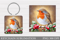 Cute Winter Bird Keychain. Bird Keychain Sublimation Product Image 1