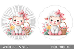 Cute Lamb Wind Spinner. Lamb Flowers Wind Spinner Design Product Image 1