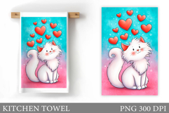 Valentines Cat Kitchen Towel. Valentines Kitchen Towel Product Image 1