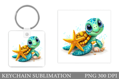 Turtle Keychain Sublimation. Turtle Keychain Design Product Image 1