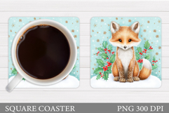 Christmas Fox Coaster. Christmas Coaster Sublimation Product Image 1