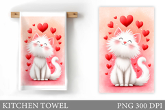 Valentines Cat Kitchen Towel. Valentines Kitchen Towel Product Image 1
